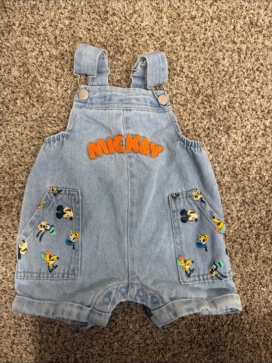 Disney Other - Vintage Mickey Denim Short Overalls for Kids Size 12 Months - Light Blue